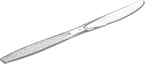 Comfy Package [100 Pack] Heavyweight Clear Plastic Forks with Engraved Design - Disposable Sturdy Plastic Utensils for Parties, Weddings, and Events in Saudi Arabia