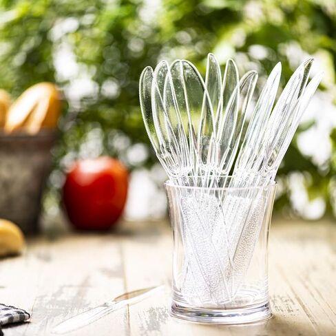 Comfy Package [100 Pack] Heavyweight Clear Plastic Forks with Engraved Design - Disposable Sturdy Plastic Utensils for Parties, Weddings, and Events in Saudi Arabia