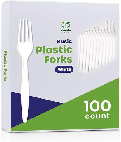 Comfy Package [360 Combo Pack] Heavyweight White Basic Plastic Silverware Set - 180 Forks, 120 Spoons, and 60 Knives, Disposable White Plastic Utensils, Perfect for Parties, Events, and Catering in Saudi Arabia