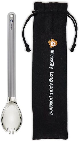 9.65 inch/ 245mm The Longest Titanium Long Handled Spork & Titanium Long Handled Spoon | Long Spork & Long Spoon Bowl is Polished to Give Mouth a Nice Smooth Feel, Comes with Waterproof Cloth Case in Saudi Arabia