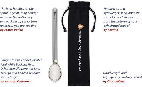 9.65 inch/ 245mm The Longest Titanium Long Handled Spork & Titanium Long Handled Spoon | Long Spork & Long Spoon Bowl is Polished to Give Mouth a Nice Smooth Feel, Comes with Waterproof Cloth Case in Saudi Arabia