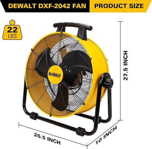 DEWALT DXF-2042 مروحة صناعية عالية السرعة، أرضية، طبل، حظيرة، مستودع، محرك عالي التحمل، جهاز تدوير الهواء المحمول 3 سرعات قابلة للتعديل، 20 بوصة، أصفر in Saudi Arabia