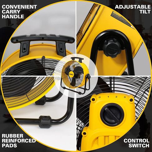 DEWALT DXF-2042 مروحة صناعية عالية السرعة، أرضية، طبل، حظيرة، مستودع، محرك عالي التحمل، جهاز تدوير الهواء المحمول 3 سرعات قابلة للتعديل، 20 بوصة، أصفر in Saudi Arabia