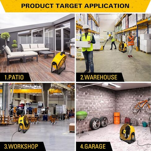 DEWALT DXF-2042 مروحة صناعية عالية السرعة، أرضية، طبل، حظيرة، مستودع، محرك عالي التحمل، جهاز تدوير الهواء المحمول 3 سرعات قابلة للتعديل، 20 بوصة، أصفر in Saudi Arabia