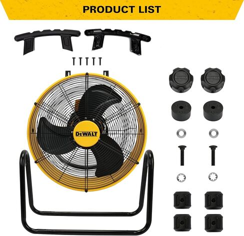DEWALT DXF-2042 مروحة صناعية عالية السرعة، أرضية، طبل، حظيرة، مستودع، محرك عالي التحمل، جهاز تدوير الهواء المحمول 3 سرعات قابلة للتعديل، 20 بوصة، أصفر in Saudi Arabia