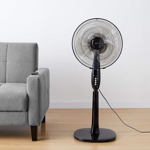 Amazon Basics Oscillating Dual Blade Standing Pedestal Fan with Remote - 16-Inch, Black in Saudi Arabia