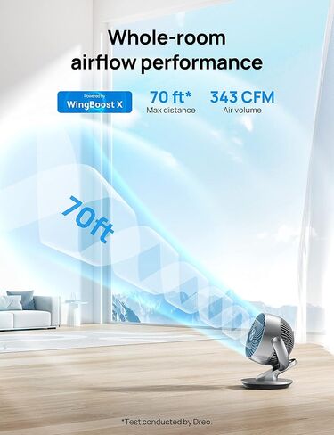 مروحة مكتب ذكية من دريو لغرفة النوم، مروحة دائرية قوية لتدوير الهواء في الغرفة بأكملها، 120 درجة + 90 درجة مع التحكم الصوتي، 4 سرعات، 5 أوضاع، مؤقت 12 ساعة، مروحة طاولة محمولة 9 بوصة للمكتب والمنزل in Kuwait