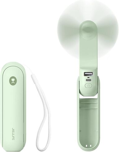 JISULIFE Portable Handheld Fan, Mini Rechargeable Hand Fan, Small Battery Operated 14-21hrs, Personal USB Foldable Fan, Pocket Fan with Power Bank, Flashlight, Gifts for Women/Girls/Friends - Blue in Saudi Arabia