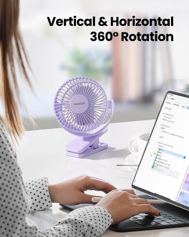 Gaiatop Portable Clip on Fan Battery Operated, Small Powerful USB Desk Fan, 3 Speed Quiet Rechargeable Mini Table Fan, 360° Rotate Personal Cooling Fan for Home Office Stroller Camping Black Blue in Saudi Arabia