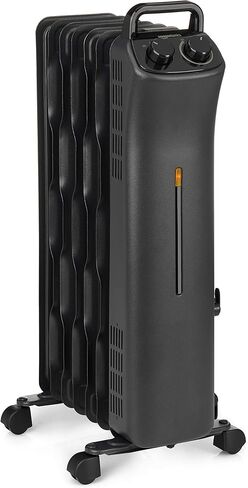 Amazon Basics Portable Radiator Heater with 7 Wavy Fins, Manual Control, Black, 1500W, 13.1 x 26.3 x 9.8 in in Saudi Arabia