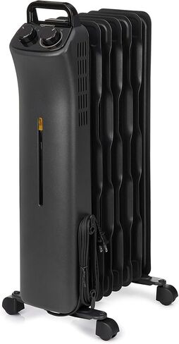Amazon Basics Portable Radiator Heater with 7 Wavy Fins, Manual Control, Black, 1500W, 13.1 x 26.3 x 9.8 in in Saudi Arabia
