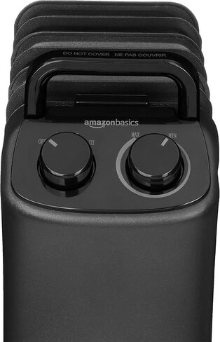 Amazon Basics Portable Radiator Heater with 7 Wavy Fins, Manual Control, Black, 1500W, 13.1 x 26.3 x 9.8 in in Saudi Arabia