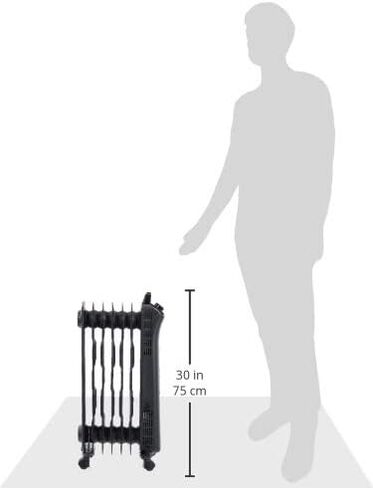 Amazon Basics Portable Radiator Heater with 7 Wavy Fins, Manual Control, Black, 1500W, 13.1 x 26.3 x 9.8 in in Saudi Arabia