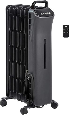 Amazon Basics Portable Radiator Heater with 7 Wavy Fins, Manual Control, Black, 1500W, 13.1 x 26.3 x 9.8 in in Saudi Arabia