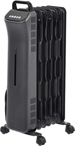 Amazon Basics Portable Radiator Heater with 7 Wavy Fins, Manual Control, Black, 1500W, 13.1 x 26.3 x 9.8 in in Saudi Arabia