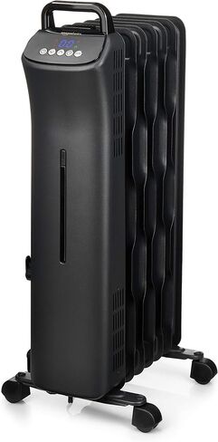Amazon Basics Portable Radiator Heater with 7 Wavy Fins, Manual Control, Black, 1500W, 13.1 x 26.3 x 9.8 in in Saudi Arabia