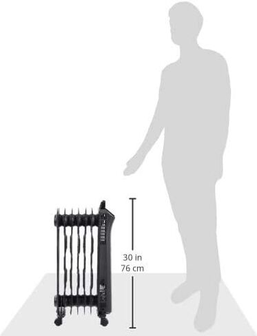 Amazon Basics Portable Radiator Heater with 7 Wavy Fins, Manual Control, Black, 1500W, 13.1 x 26.3 x 9.8 in in Saudi Arabia