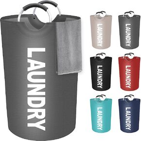 StorageRight 75L Large Laundry Basket, Laundry Hamper, Dirty Clothes Hamper for Laundry, Collapsible, Waterproof Laundry Baskets with Foam Protected Aluminum Handles for Laundry, Dorm, Family (Black)