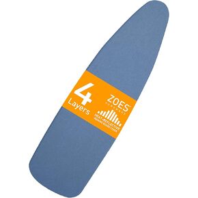 ZOES HOMEWARE غطاء ووسادة لطاولة الكي مقاس 54 بوصة × 15 بوصة | غطاء ووسادة من القطن بنسبة 100% مع طلاء من الألومنيوم | لوح كي عاكس للحرارة مع حواف مرنة من أجل كي سلس تمامًا | أزرق in Saudi Arabia