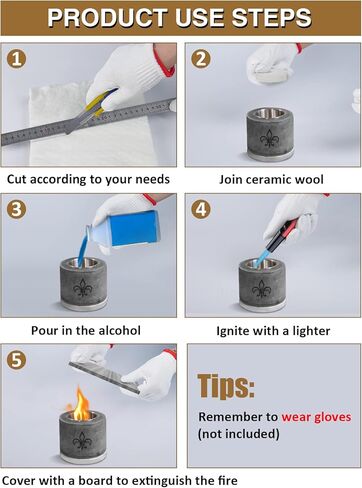 عبوة من قطعتين من صوف السيراميك الفاخر لحفرة النار المحمولة على سطح الطاولة لإطالة وقت الاحتراق - اسفنجة فتيل صوف سيراميك عازلة من الياف السيراميك لمواقد الإيثانول الحيوي (12 انش × 8 انش) in Kuwait