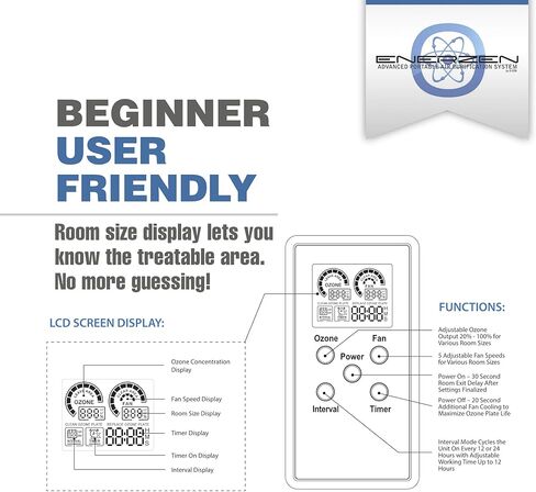 Enerzen O-922D - مولد الأوزون الرقمي لإزالة الروائح - مزيل الروائح الكريهة المؤين للهواء O3 مع إعدادات قابلة للتعديل لأي حجم غرفة in Kuwait