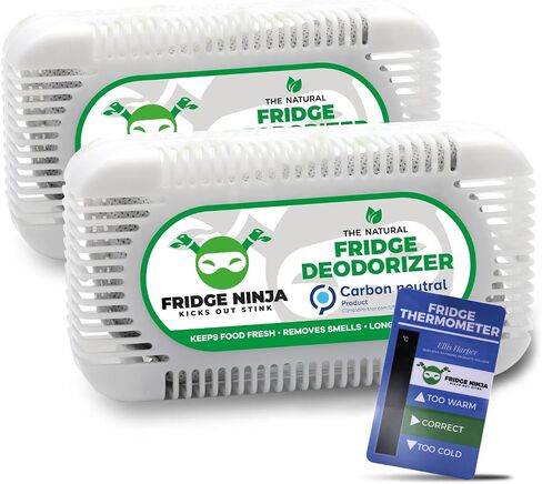 Fridge Ninja Fridge Deodorizer (2 Pack) - More Effective Than Baking Soda - Natural and Unscented Activated Charcoal Refrigerator Deodorizer - Fridge Odor Eliminator for Freezers, Coolers, and Lunch Boxes in Kuwait