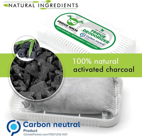 Fridge Ninja Fridge Deodorizer (2 Pack) - More Effective Than Baking Soda - Natural and Unscented Activated Charcoal Refrigerator Deodorizer - Fridge Odor Eliminator for Freezers, Coolers, and Lunch Boxes in Kuwait