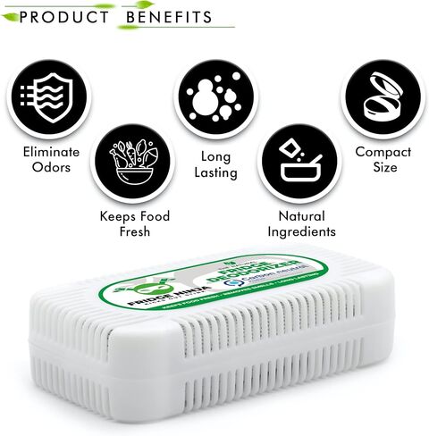 Fridge Ninja Fridge Deodorizer (2 Pack) - More Effective Than Baking Soda - Natural and Unscented Activated Charcoal Refrigerator Deodorizer - Fridge Odor Eliminator for Freezers, Coolers, and Lunch Boxes in Kuwait