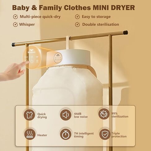 مجفف Moppson المحمول. مجفف صغير مناسب للشقة، والسفر، والسكن، وRVs. آلة تجفيف محمولة للملابس مع وظيفة التوقيت مجهزة، وبسترة الأشعة فوق البنفسجية، وجسم تسخين PTC. للملابس والملابس الداخلية وملابس الأطفال in Kuwait