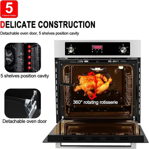 فرن حائط غاز 24 بوصة، فرن LEGEND CHEF LC-GS606DS مدمج بجدار واحد مع 6 وظائف للطهي، فرن حائط يعمل بالغاز الطبيعي مع مشواة، شاشة رقمية مع مقبض تحكم، لمسة نهائية من الفولاذ المقاوم للصدأ 120 فولت in Kuwait