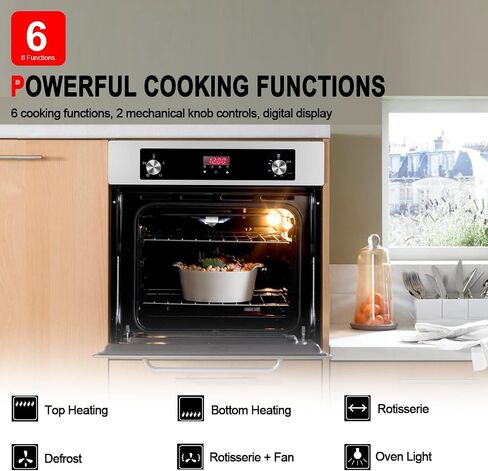 فرن حائط غاز 24 بوصة، فرن LEGEND CHEF LC-GS606DS مدمج بجدار واحد مع 6 وظائف للطهي، فرن حائط يعمل بالغاز الطبيعي مع مشواة، شاشة رقمية مع مقبض تحكم، لمسة نهائية من الفولاذ المقاوم للصدأ 120 فولت in Kuwait