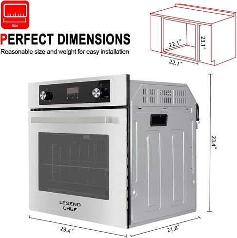 فرن حائط غاز 24 بوصة، فرن LEGEND CHEF LC-GS606DS مدمج بجدار واحد مع 6 وظائف للطهي، فرن حائط يعمل بالغاز الطبيعي مع مشواة، شاشة رقمية مع مقبض تحكم، لمسة نهائية من الفولاذ المقاوم للصدأ 120 فولت in Kuwait