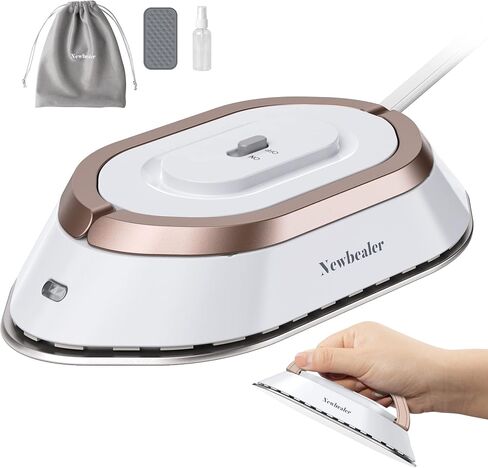 Newbealer Travel Iron with Dual Voltage - 120V/220V Lightweight Dry Iron for Clothes (No Steam), Non-Stick Ceramic Soleplate, 302℉ Mini Heat Press Machine, w/Spray Bottle, Pouch & Silicone Stand in Kuwait
