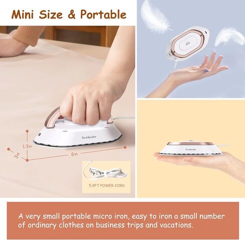 Newbealer Travel Iron with Dual Voltage - 120V/220V Lightweight Dry Iron for Clothes (No Steam), Non-Stick Ceramic Soleplate, 302℉ Mini Heat Press Machine, w/Spray Bottle, Pouch & Silicone Stand in Kuwait