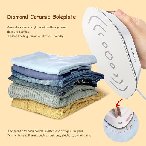 Newbealer Travel Iron with Dual Voltage - 120V/220V Lightweight Dry Iron for Clothes (No Steam), Non-Stick Ceramic Soleplate, 302℉ Mini Heat Press Machine, w/Spray Bottle, Pouch & Silicone Stand in Kuwait