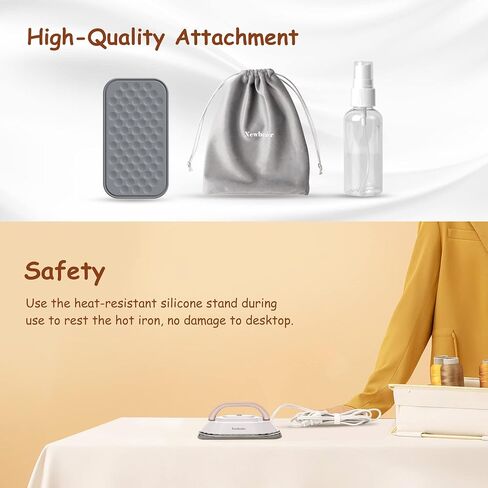 Newbealer Travel Iron with Dual Voltage - 120V/220V Lightweight Dry Iron for Clothes (No Steam), Non-Stick Ceramic Soleplate, 302℉ Mini Heat Press Machine, w/Spray Bottle, Pouch & Silicone Stand in Kuwait