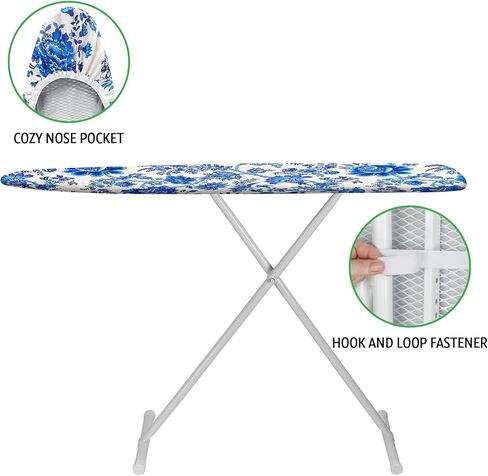 Ironing Board Cover and Pad 15x54 Inch Standard Ironing Board Cover with Elastic Edge and Hook and Loop Fasteners Scorch and Stain Resistant Cotton Ironing Covers with Thick Padding in Kuwait