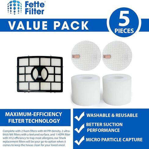 مجموعة فلتر Fette Filter متوافقة مع جهاز رفع القرش الدوار NV650، NV650W، NV651، NV652، NV750W، NV751، NV752، NV831، NV835. قارنه بـ # XFF650 وXHF650 (1 رغوة Hepa 2) in Saudi Arabia