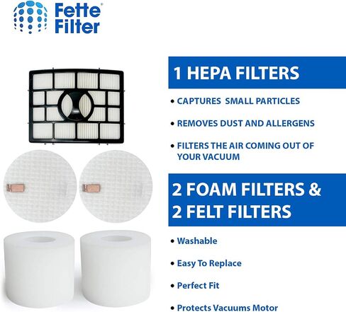 مجموعة فلتر Fette Filter متوافقة مع جهاز رفع القرش الدوار NV650، NV650W، NV651، NV652، NV750W، NV751، NV752، NV831، NV835. قارنه بـ # XFF650 وXHF650 (1 رغوة Hepa 2) in Saudi Arabia