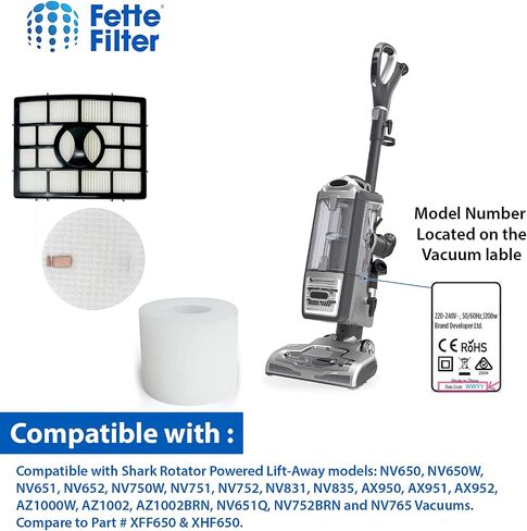 مجموعة فلتر Fette Filter متوافقة مع جهاز رفع القرش الدوار NV650، NV650W، NV651، NV652، NV750W، NV751، NV752، NV831، NV835. قارنه بـ # XFF650 وXHF650 (1 رغوة Hepa 2) in Saudi Arabia