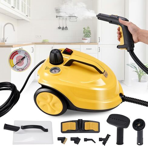 منظف ​​بخار سبورجوم، جهاز بخار مطهر مضغوط خالٍ من المواد الكيميائية للتنظيف، خزان سعة 1.8 لتر، ممسحة بخار 1800 وات مع 27 ملحقًا لتنظيف الأرضيات والسجاد وتنجيد السيارات والنوافذ (بدون مقياس الضغط) in Kuwait