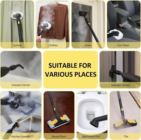 منظف ​​بخار سبورجوم، جهاز بخار مطهر مضغوط خالٍ من المواد الكيميائية للتنظيف، خزان سعة 1.8 لتر، ممسحة بخار 1800 وات مع 27 ملحقًا لتنظيف الأرضيات والسجاد وتنجيد السيارات والنوافذ (بدون مقياس الضغط) in Kuwait