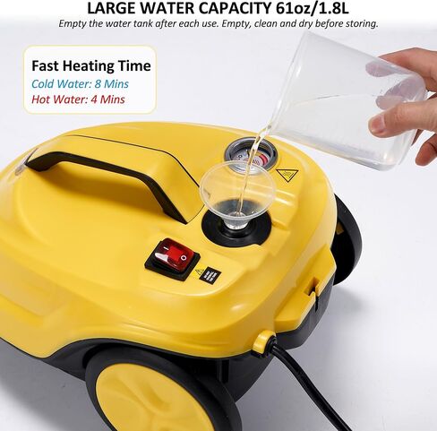منظف ​​بخار سبورجوم، جهاز بخار مطهر مضغوط خالٍ من المواد الكيميائية للتنظيف، خزان سعة 1.8 لتر، ممسحة بخار 1800 وات مع 27 ملحقًا لتنظيف الأرضيات والسجاد وتنجيد السيارات والنوافذ (بدون مقياس الضغط) in Kuwait