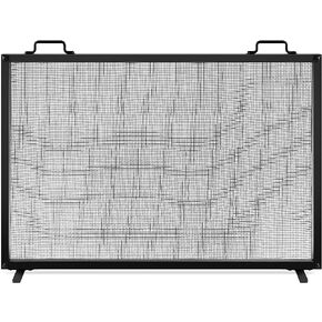 Best Choice Products 38x27in Single Panel Fireplace Screen Handcrafted Steel Mesh Spark Guard for Living Room, Bedroom Décor w/Handles - Antique Gold
