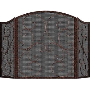 شاشة مدفأة فاير بيوتي 3 ألواح من الحديد المطاوع معدن أسود 48 بوصة (طول) × 30 (ارتفاع) غطاء حماية شرارة (أسود) in Kuwait