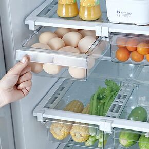 1 Pack Fridge Drawer Organizer, Refrigerator Organizer Bins, Pull-out Refrigerator Storage Drawer Bins, Refrigerator Storage Box Shelf Holder Vegetable Veggies Fruit Food Container with 1 Towel