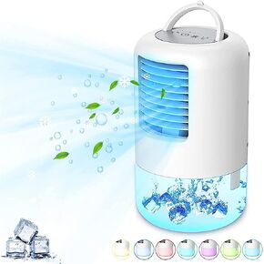 Portable Air Conditioners, 500ml Evaporative Air Cooler Fan, 3 Wind Speed and 7 LED Light, 2-4 H Timing Personal Air Cooler for Room Camping Car Office in Kuwait