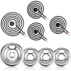 Chrome Drip Pans W10196405(8") and W10196406(6") Silver+Electric Stove Burner Replacement MP15YA(6") and MP21YA(8") Compatible for Whirl-pool Ken-more May-tag Electric Range Stove by MIFLUS