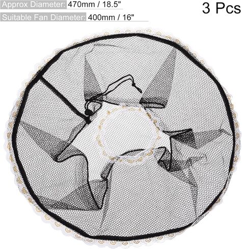 MECCANIXITY Electric Fan Dust Cover 16 Inch Lace Decor Washable Dustproof Guard Mesh Net for Protection, Black Pack of 3 in Saudi Arabia