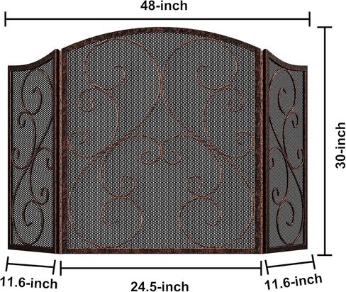 شاشة مدفأة فاير بيوتي 3 ألواح من الحديد المطاوع معدن أسود 48 بوصة (طول) × 30 (ارتفاع) غطاء حماية شرارة (أسود) in Kuwait